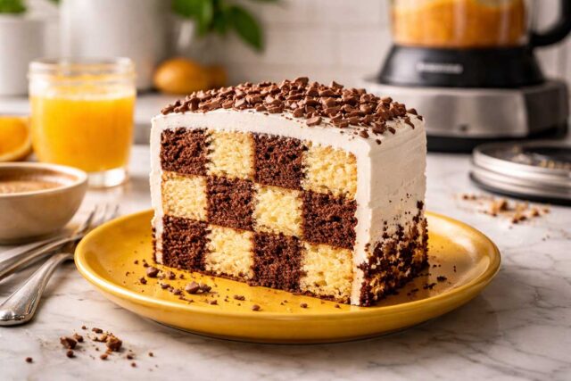 Bolo Xadrez Fofinho Intercalado com Ganache de Chocolate
