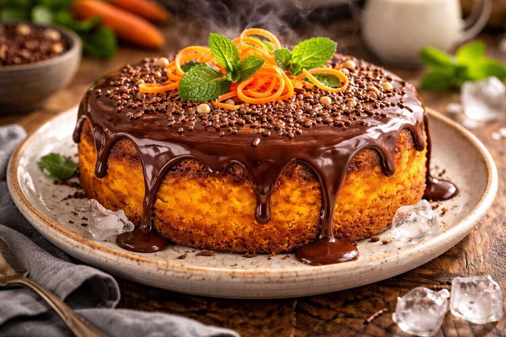 Bolo de Cenoura Gelado com cobertura de chocolate