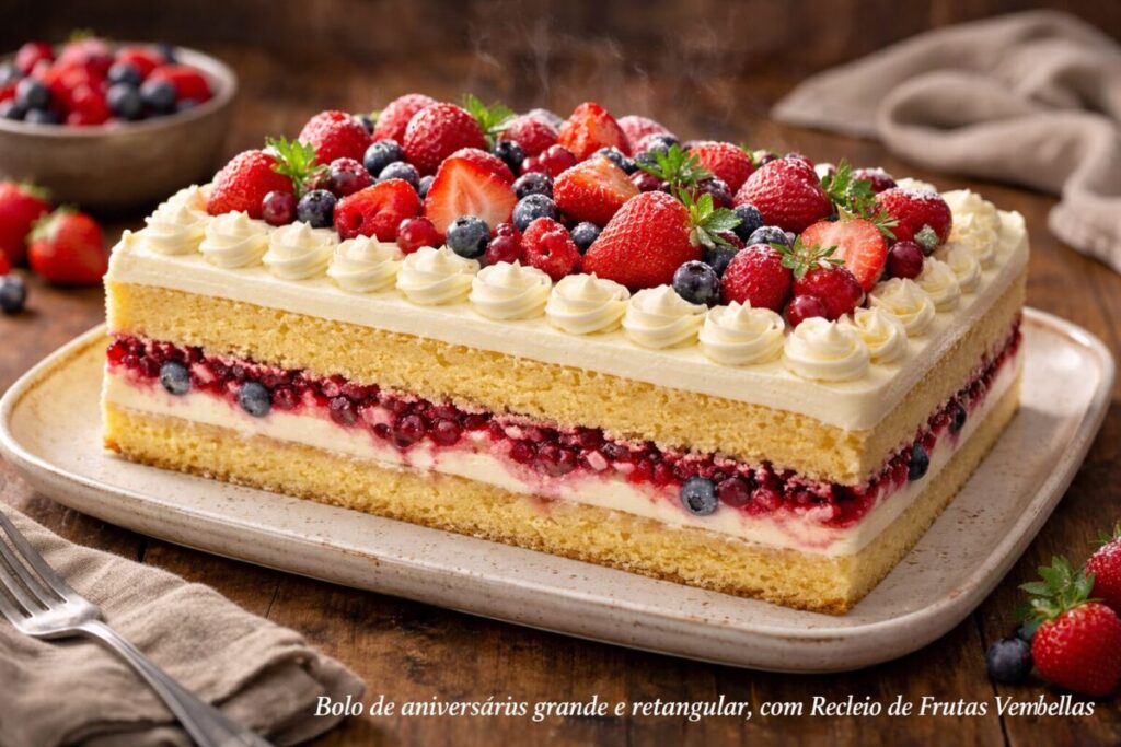 Bolo de Aniversario - Recheio e cobertura de frutas