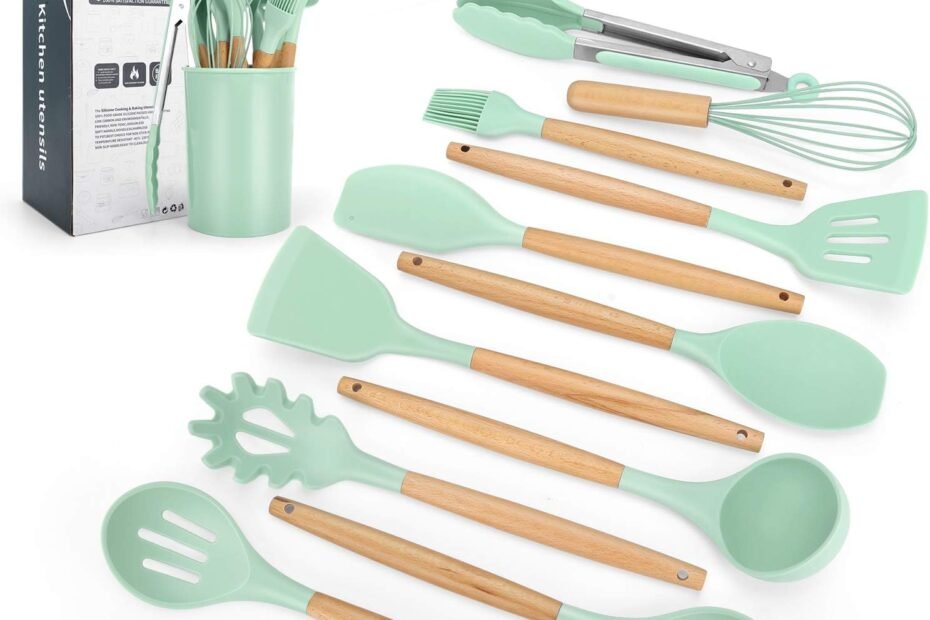 Conjunto de Utensílios de Cozinha em Silicone e Madeira 12