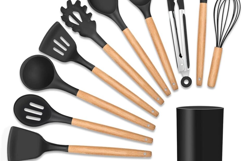 Kit de Utensílios Para Cozinha 12 Peças, de Silicone e Cabo