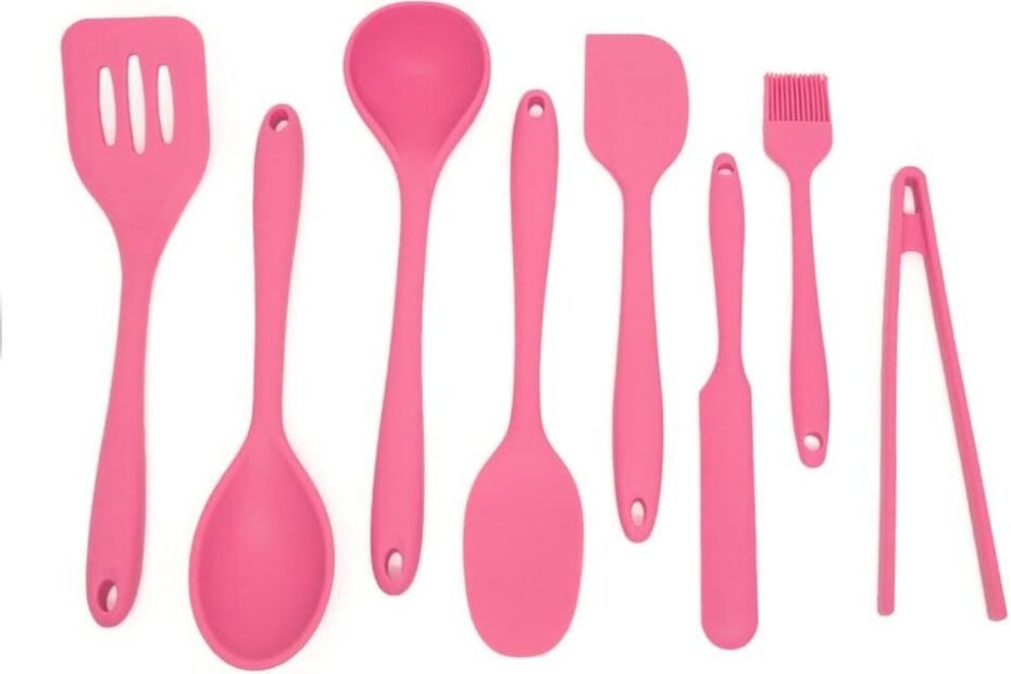 Kit de Utensílios de Silicone com 8 peças Rosa - OIKOS