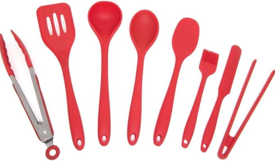 Kit de Utensílios de Silicone com 8 peças Vermelho - OIKOS