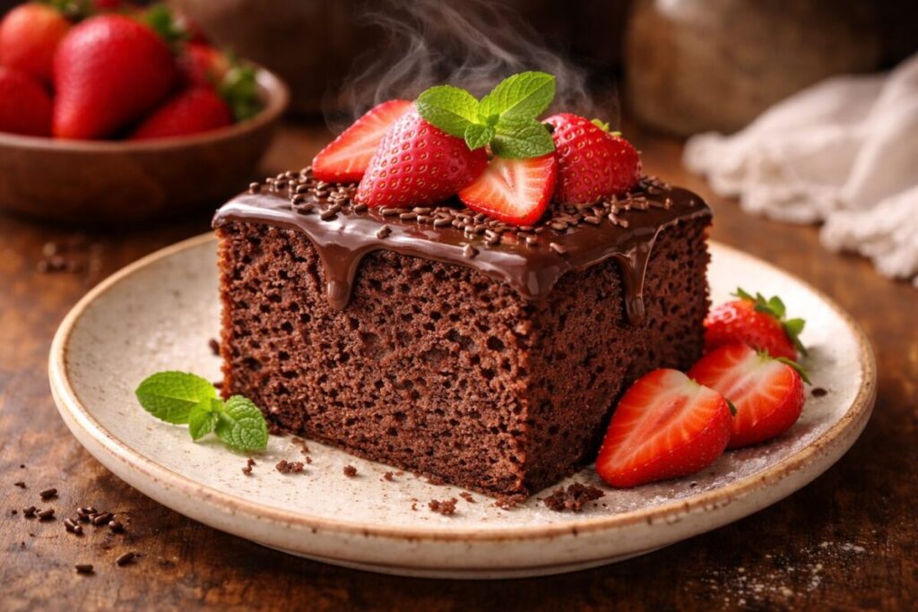 bolo de chocolate com morangos